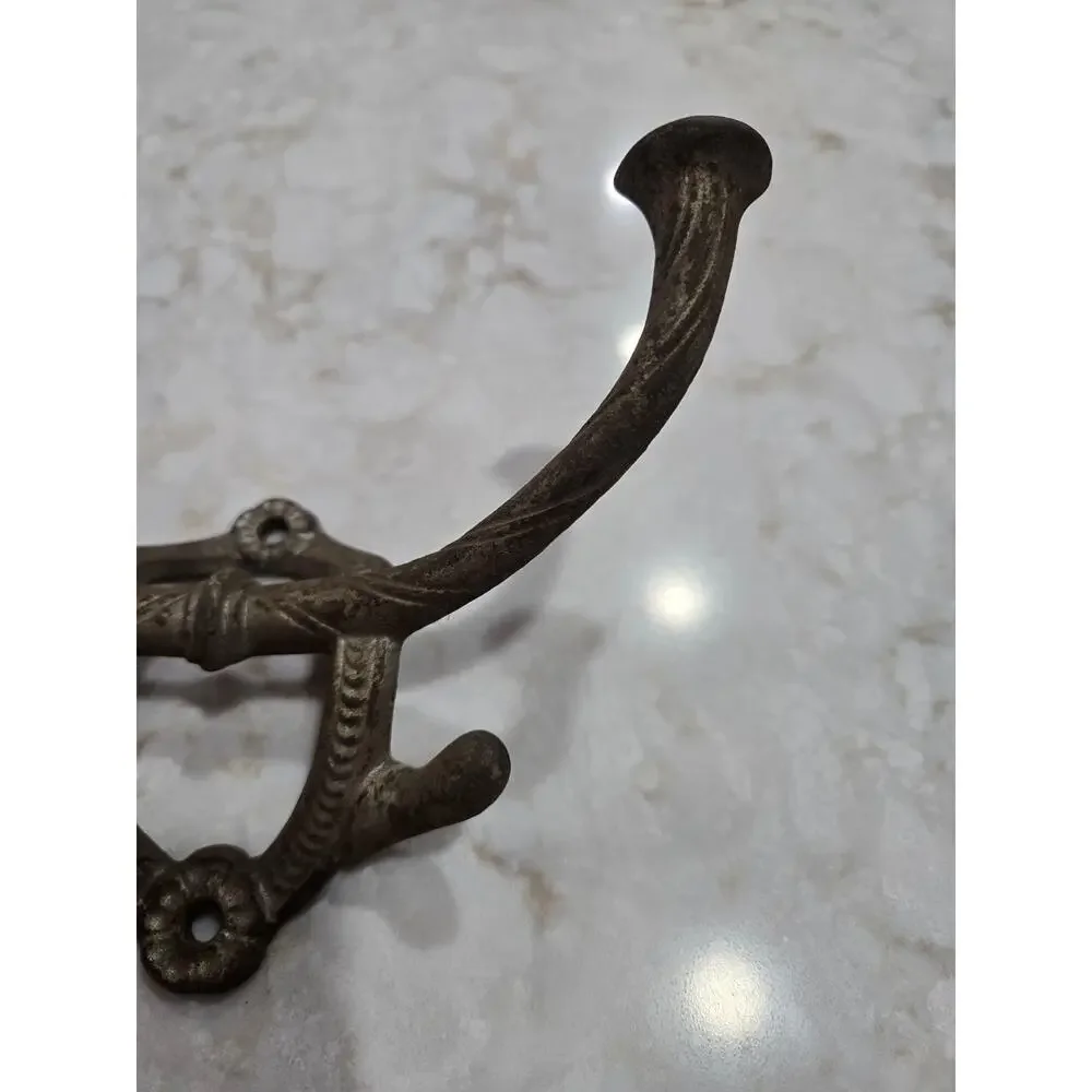 Antique Wall Mounted Cast Iron Dual Coat Hook & Hat Hall Tree Hanger Victorian